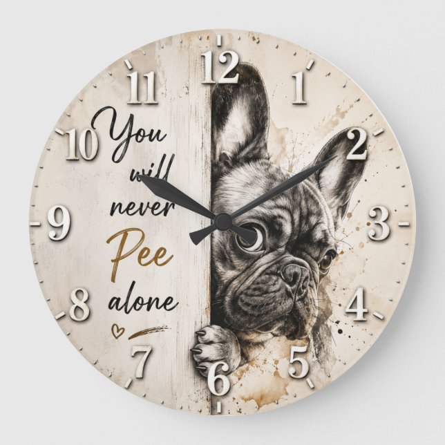 You Will Never Pee Alone French Bulldog Stor Klocka (Framsida)