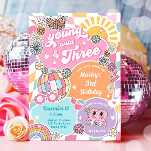 Young and Three Girl Retro Preppy Varsity Birthday Inbjudningar
