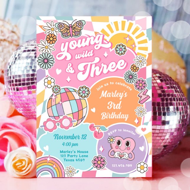 Young and Three Girl Retro Preppy Varsity Birthday Inbjudningar (Skapare uppladdad)