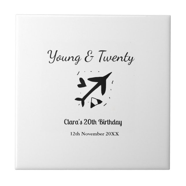 Young and twenty adventure happy birthday add name kakelplatta (Framsidan)