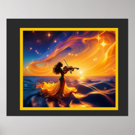 Young Asian Girl Spela Violin Surreal Scene Poster