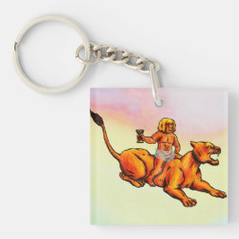 Young Bacchus rider en leoness och dricker vin