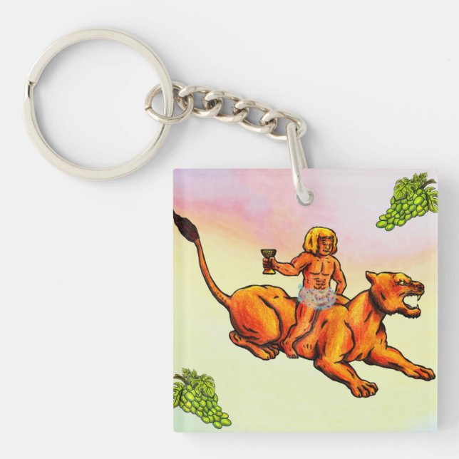 Young Bacchus rider en lioness och en grönt druvor (Framsidan)