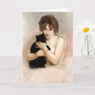 Young Ballerina Holding Black Cat Carrier-Belleuse Kort