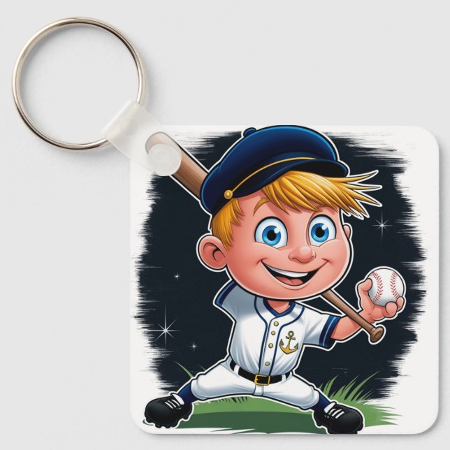 Young Baseball Player-Tecknad Nyckelring (Framsida)