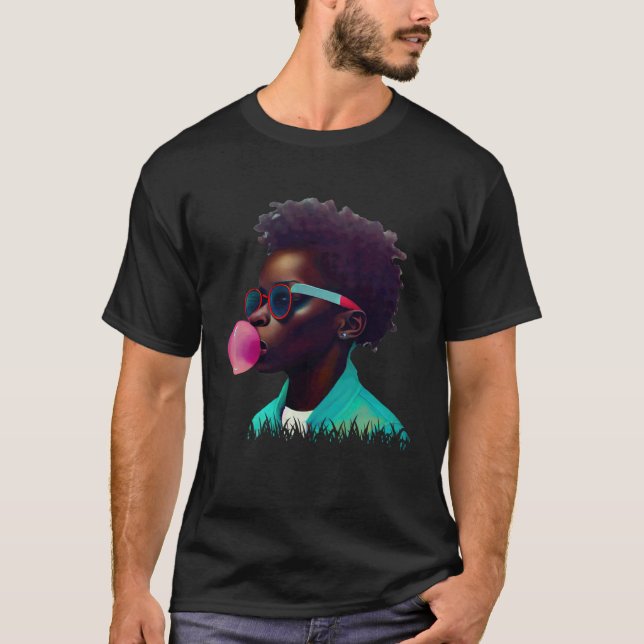 Young Black Boy Joy Bubble Gum Fun African Melanin T Shirt (Framsida)