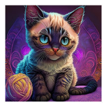 Young Blue Eyed Kitten With Ball Of Yarn