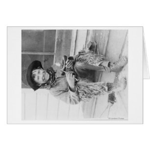 Young Boy Drappade som Cowboy med Leksak Hälsningskort