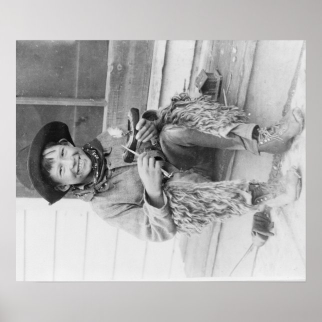 Young Boy Drappade som Cowboy med Leksak Poster (Framsidan)