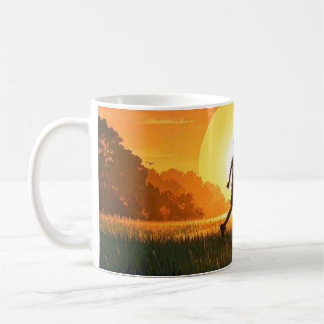 Young Boy med hund vid sunset Kaffemugg (Vänster)