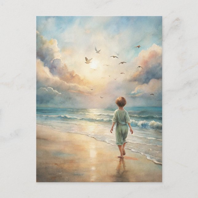 Young Boy på Beach Vykort (Framsida)