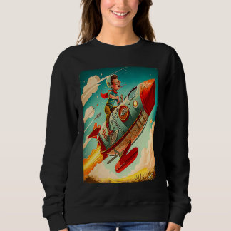 Young Boy Pilot Riding Rocket Race Space Old Imagi T Shirt
