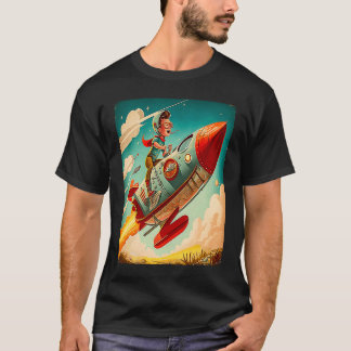 Young Boy Pilot Riding Rocket Tävling Space Old Im T Shirt