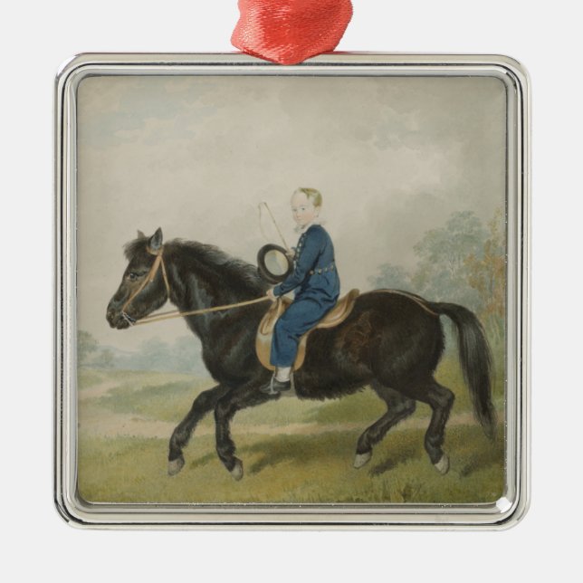 Young Boy Riding a Pony (av Penry Williams) Julgransprydnad Metall (Framsidan)