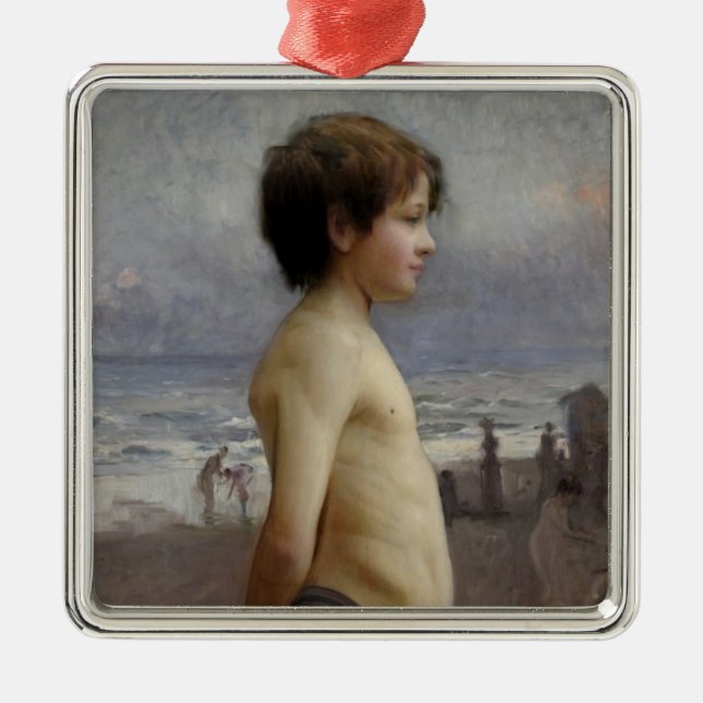 Young Boy vid Beach (av Jules Bastien-Lepage) Julgransprydnad Metall (Framsidan)