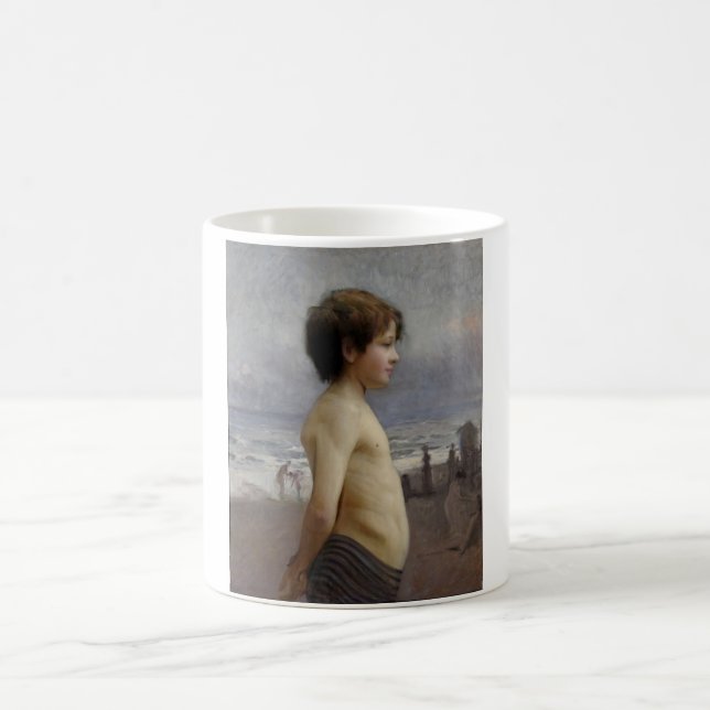 Young Boy vid Beach (av Jules Bastien-Lepage) Kaffemugg (Center)