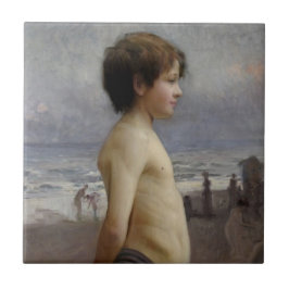Young Boy vid Beach (av Jules Bastien-Lepage) Kakelplatta