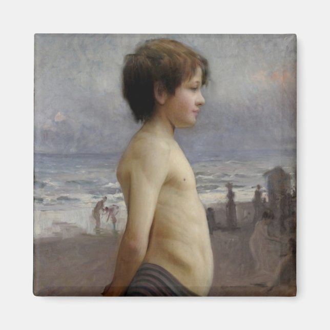 Young Boy vid Beach (av Jules Bastien-Lepage) Magnet (Framsidan)