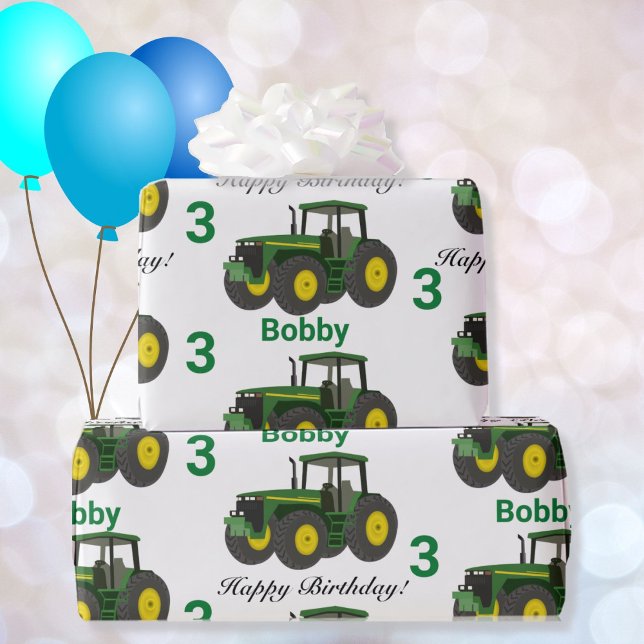 Young Boys Grönt Tractor Namn n Age Birthday Presentpapper (Skapare uppladdad)
