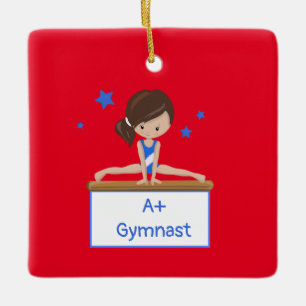 Young Brunette Gymnast Personlig Anpassningsbar Te Julgransprydnad Keramik