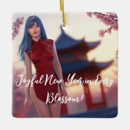 Young Cheongsam Beauty Posing for Chinese New Year Julgransprydnad Keramik