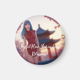 Young Cheongsam Beauty Posing for Chinese New Year Magnet
