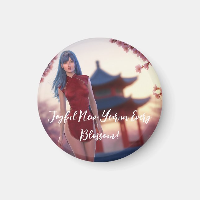 Young Cheongsam Beauty Posing for Chinese New Year Magnet (Framsidan)