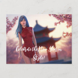 Young Cheongsam Beauty Posing for Chinese New Year Vykort