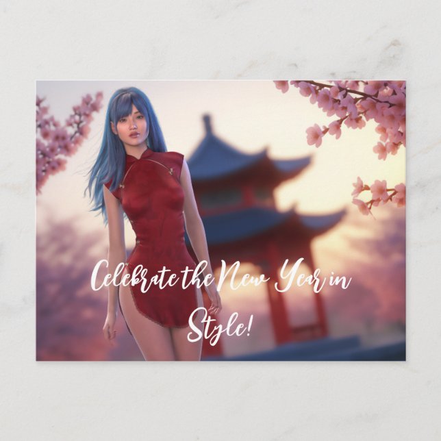 Young Cheongsam Beauty Posing for Chinese New Year Vykort (Framsida)