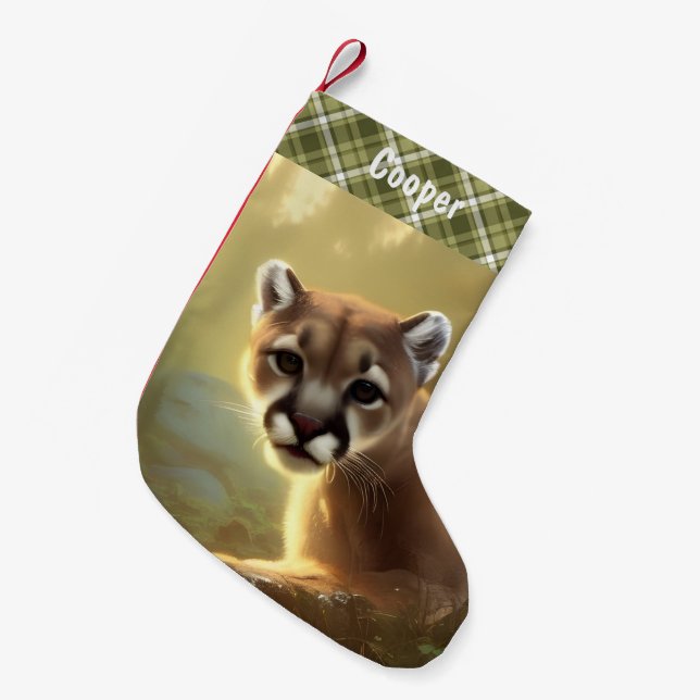 Young Cougar Wildlife Porträtt Personlig Liten Julstrumpa (Framsidan (Hängande))