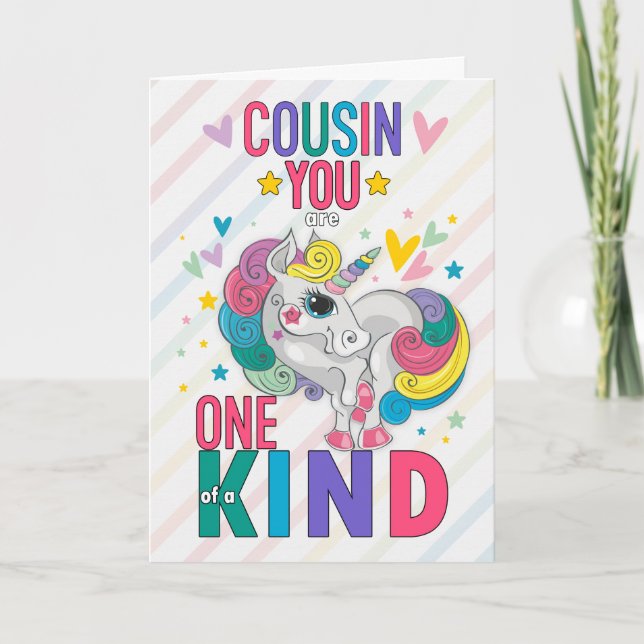 Young Cousin Rainbow Unicorn Valentine Day Helgkort (Framsida)