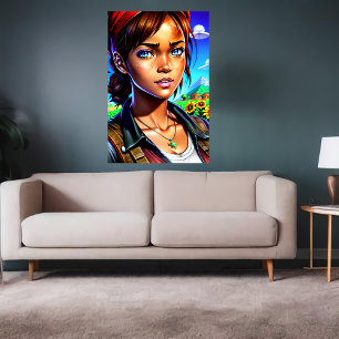 Young dam på gården AI Art Poster
