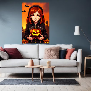 Young dam som innehar en pumpa AI Art Poster