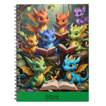 Young Dragons reading books on the Notebook Cover