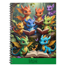 Young Dragons reading books on the Notebook Cover Anteckningsbok