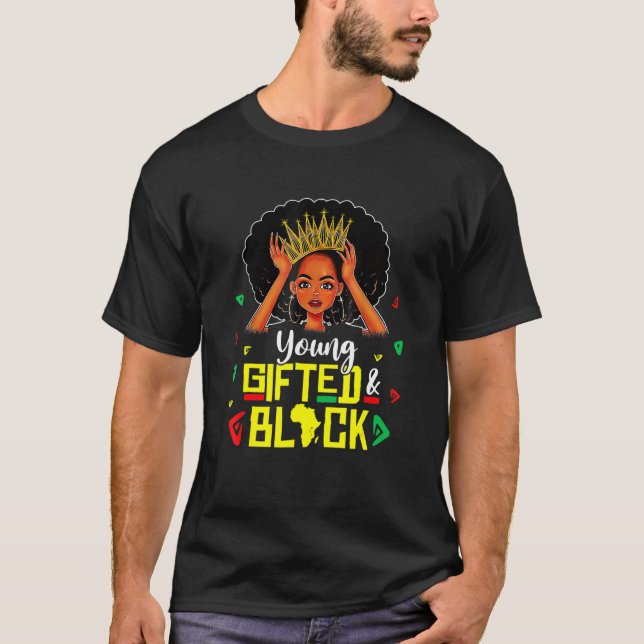 Young ed and Black Girl Melanin Queen Girls Kids T Shirt (Framsida)