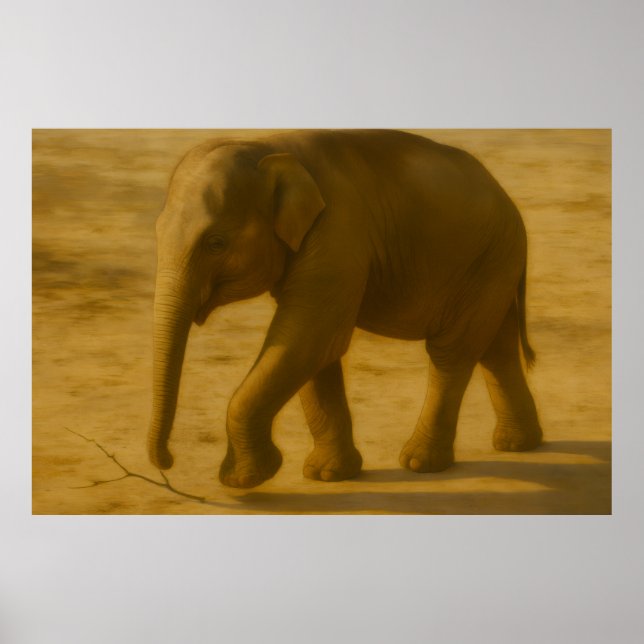 Young Elephant - Realistic Wildlife Art Poster (Framsidan)