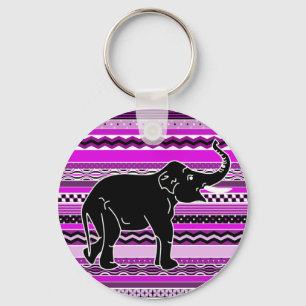 Young Elephant Silhouette på Lila Patterned Nyckelring