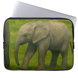 Young Elephant with Guardian in Grassy Reserve Laptop Fodral