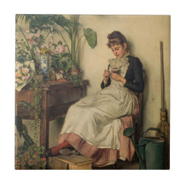 Young Florist (av Carl Zewy) Kakelplatta