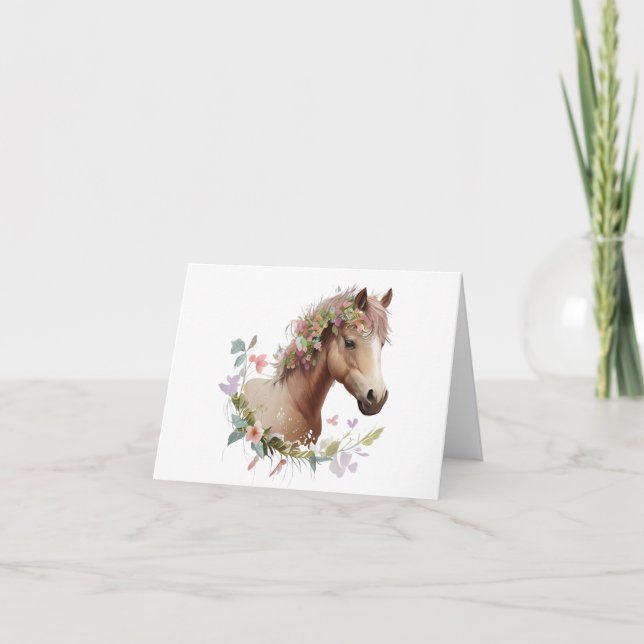 Young Foal Horse with Flowers BLANK Kort (Framsida)