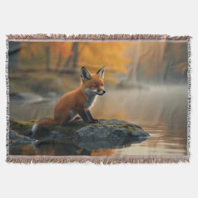 Young Fox på hösten Filt (Framsidan)