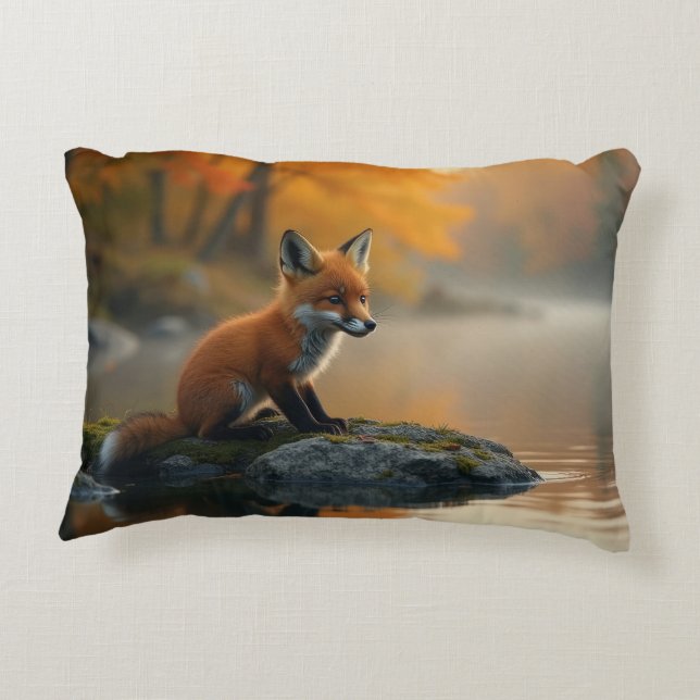 Young Fox på hösten Prydnadskudde (Baksidan)