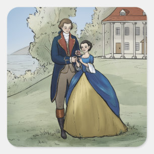 Young George och Martha Washington på Mount Vernon Fyrkantigt Klistermärke