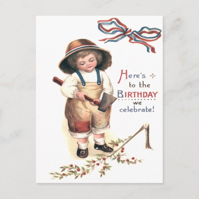 Young George Washington Chopping Down Cherry Träd Vykort (Framsida)