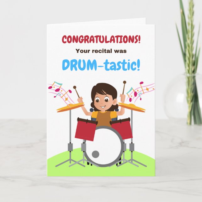 Young Girl Grattiss Drum Skäl Cute Kort (Framsida)