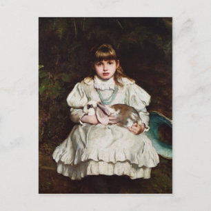 Young Girl Holding a Pet Rabbit vycard Vykort