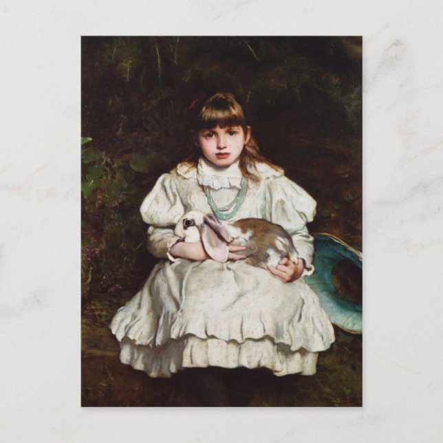 Young Girl Holding a Pet Rabbit vycard Vykort (Framsida)