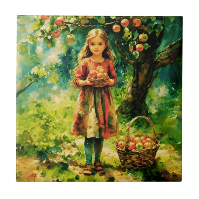 Young Girl in a Apple Orchard Kakelplatta (Framsidan)