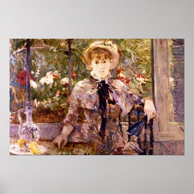 Young Girl in a Grönt House by Berthe Morisot Poster (Framsidan)